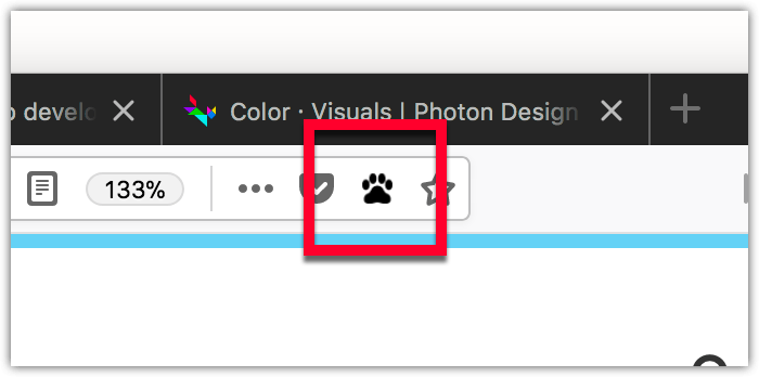 Page Action Schaltfläche ist ein Icon eines Hundepfotenabdrucks